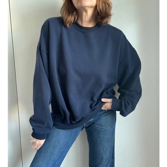 Vintage Mens Navy Blue Sweatshirt 80s Single Stitch Classic Crewneck Streetwear - Picture 8 of 8